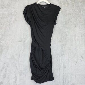 Alexander Wang Dress Womens 2 Black Ruched Draped Jersey Short Sleeve Bodycon